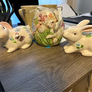 Floral Ceramic Bunny Figurines
